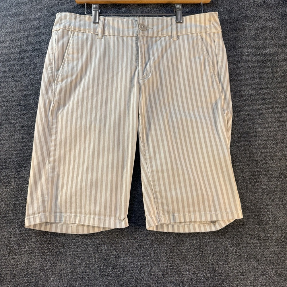 LOFT Outlet Bermuda Shorts Womens 8‎ Beige White Striped Stretch Mid Rise 11"
